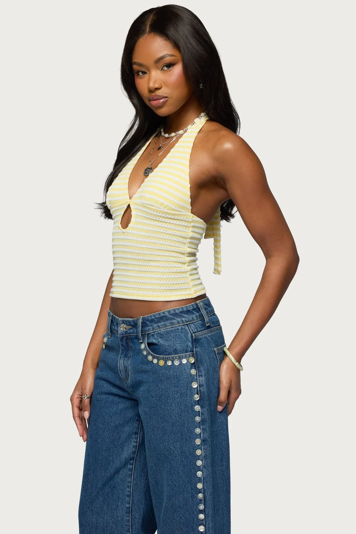 Maylah Keyhole Striped Textured Halter Top sold by Edikted product image thumbnail 3