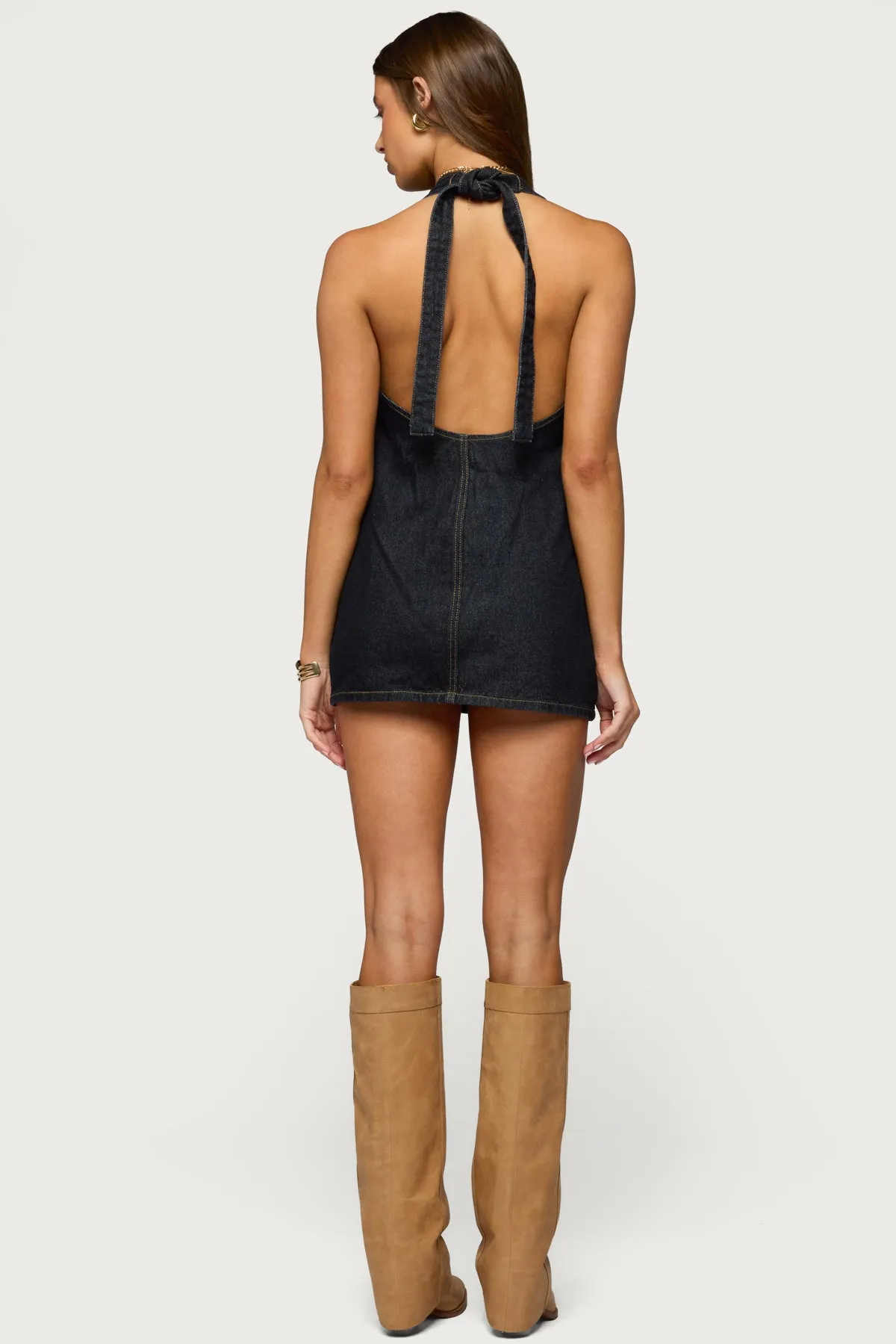 Destinee Denim Halter Mini Dress sold by Edikted product image thumbnail 4