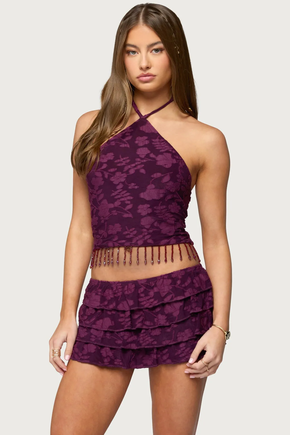 Keyla Bead Fringed Textured Halter Top sold by Edikted product image thumbnail 3