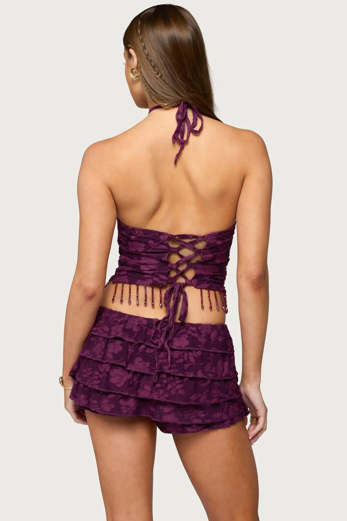 Keyla Bead Fringed Textured Halter Top sold by Edikted product image thumbnail 5