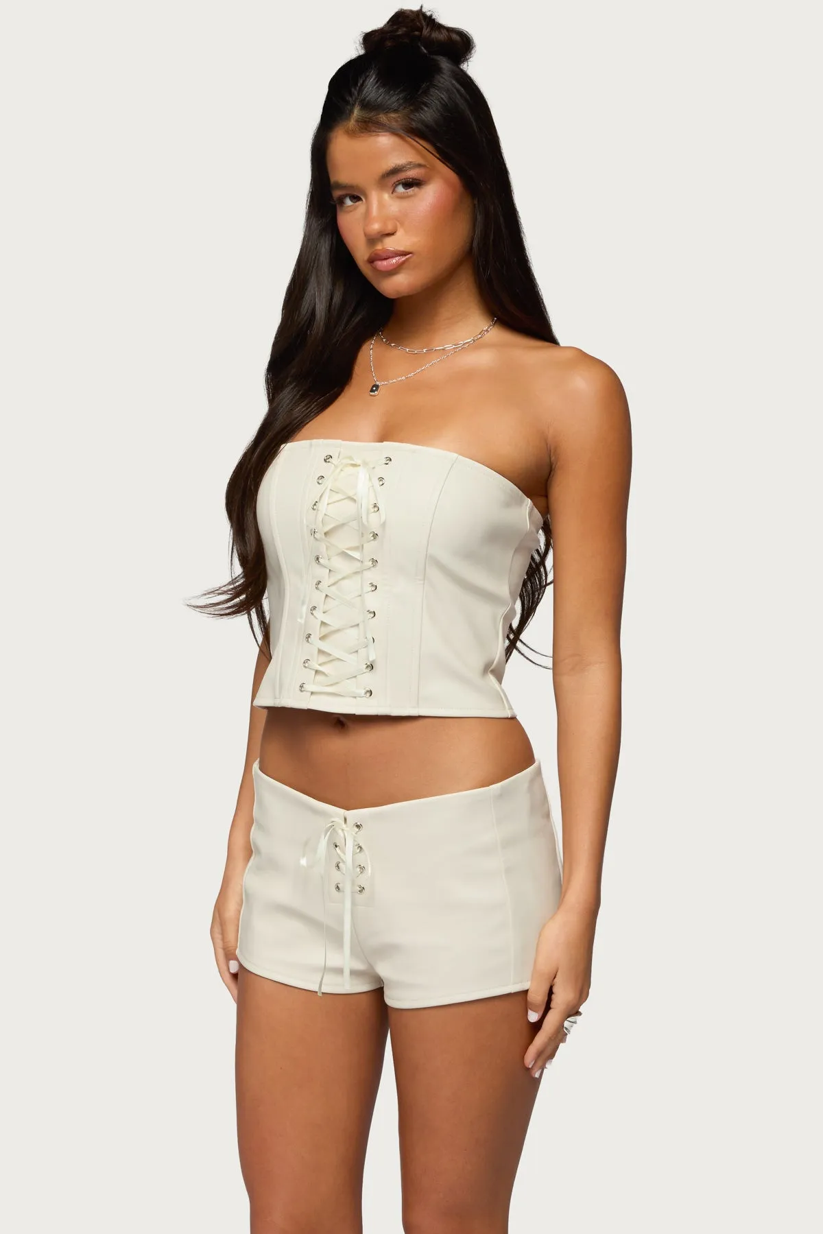 Wilde Lace Up Faux Leather Corset sold by Edikted product image thumbnail 3