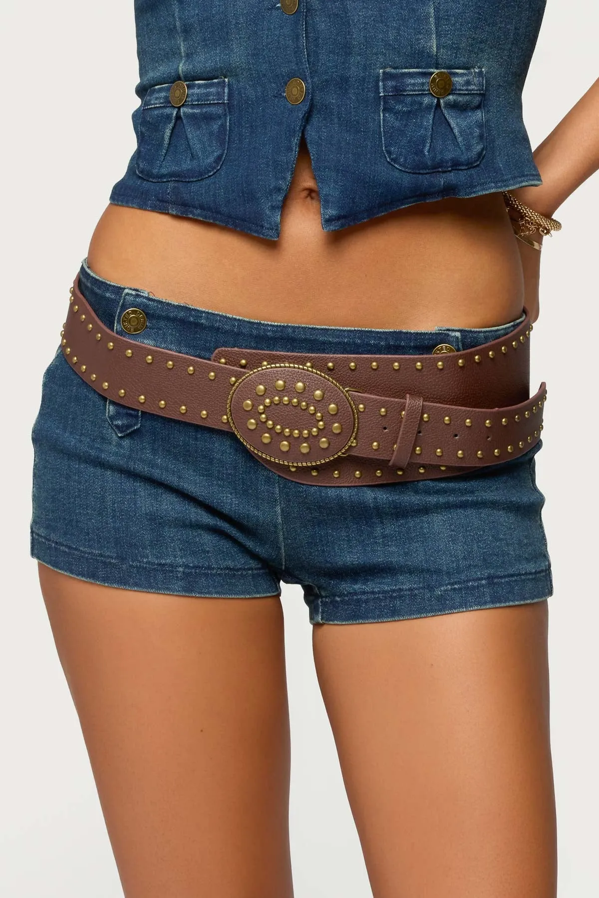 Studded Faux Leather Western Belt sold by Edikted
