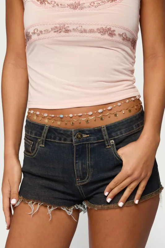 Butterfly Beaded Layered Belly Chain sold by Edikted