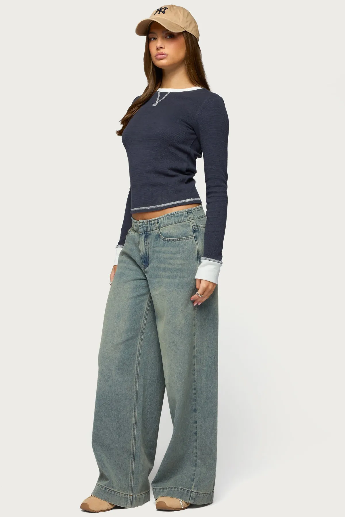 Rora Contrast Long Sleeve Waffle Top sold by Edikted product image thumbnail 4