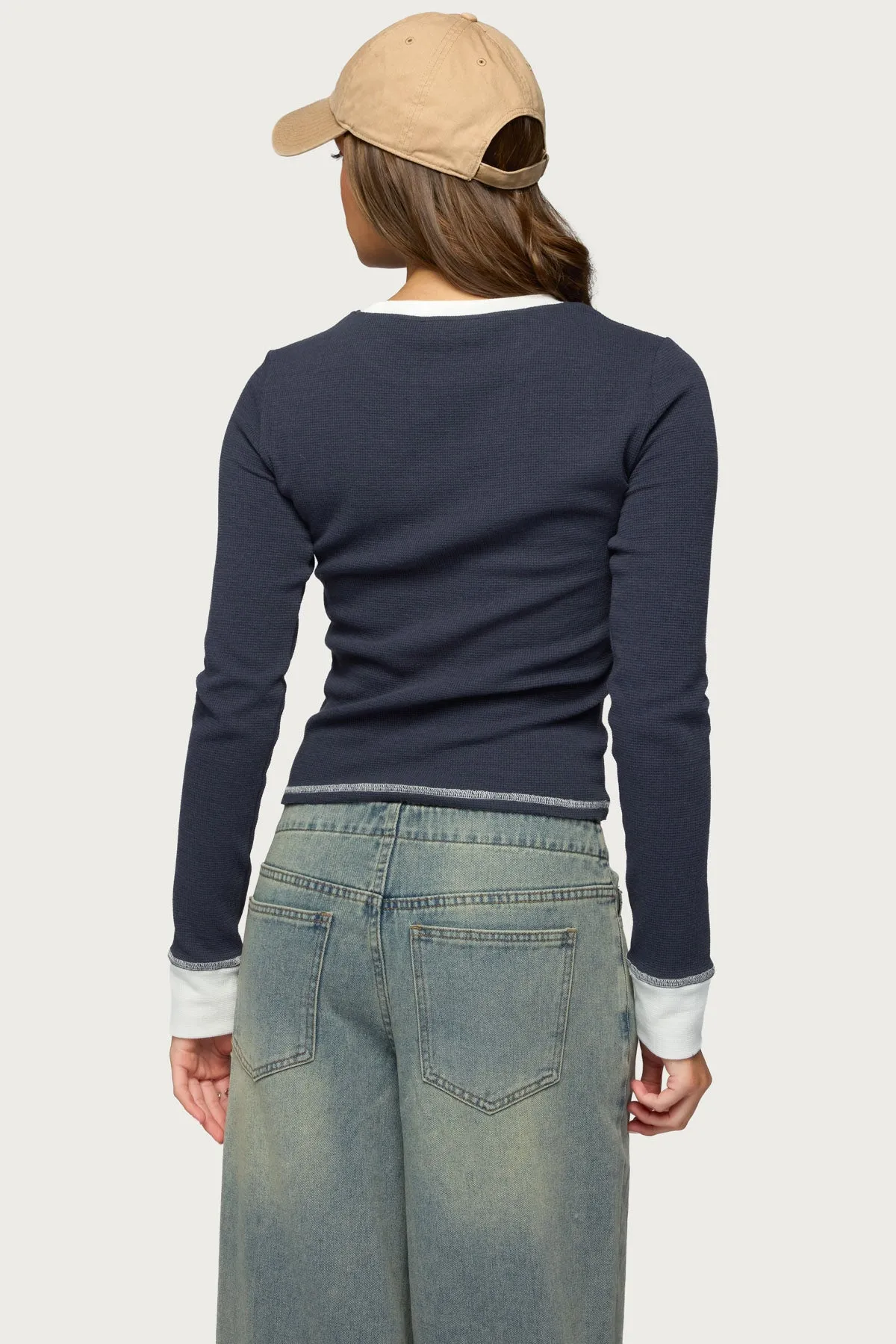 Rora Contrast Long Sleeve Waffle Top sold by Edikted product image thumbnail 5