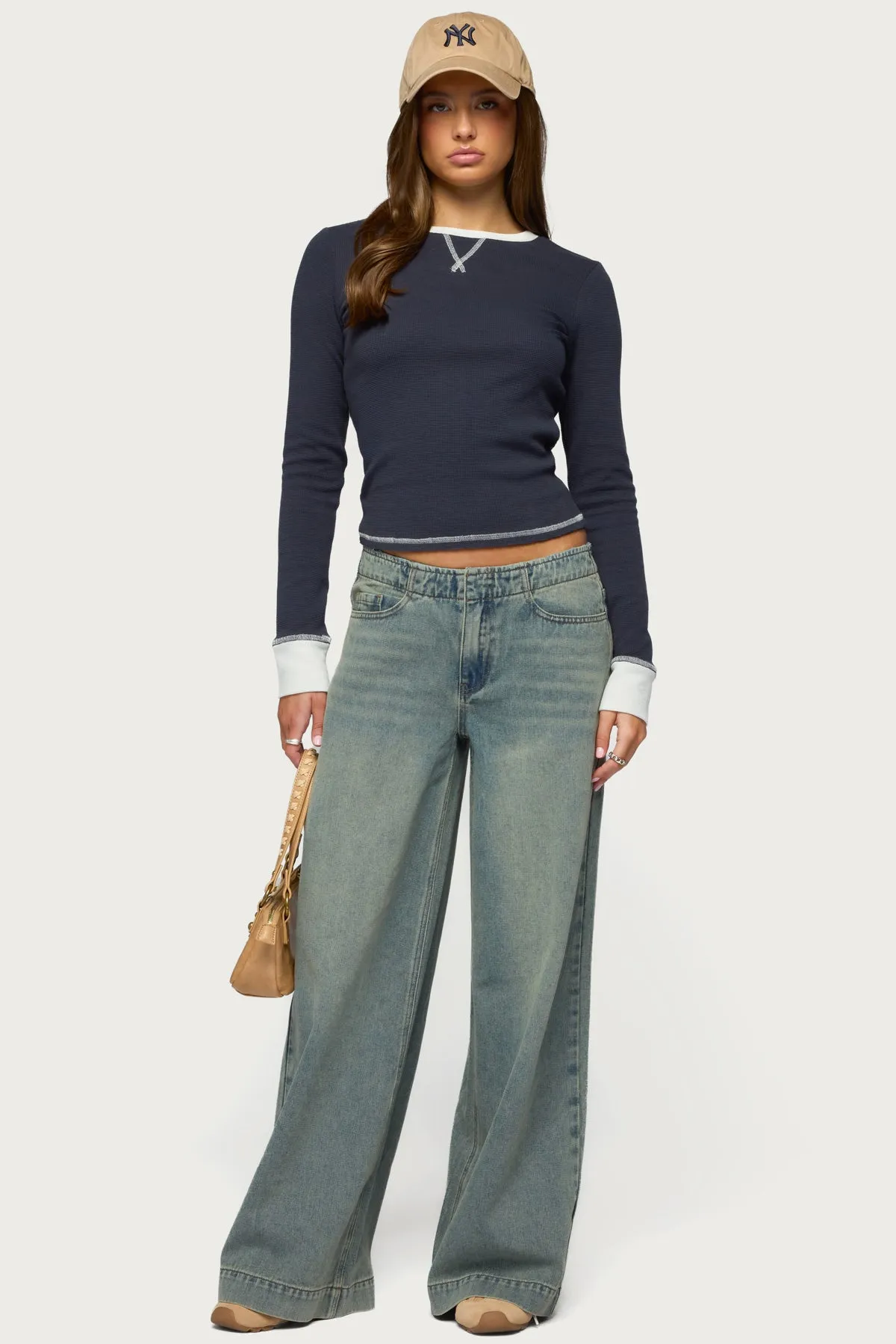 Rora Contrast Long Sleeve Waffle Top sold by Edikted product image thumbnail 2