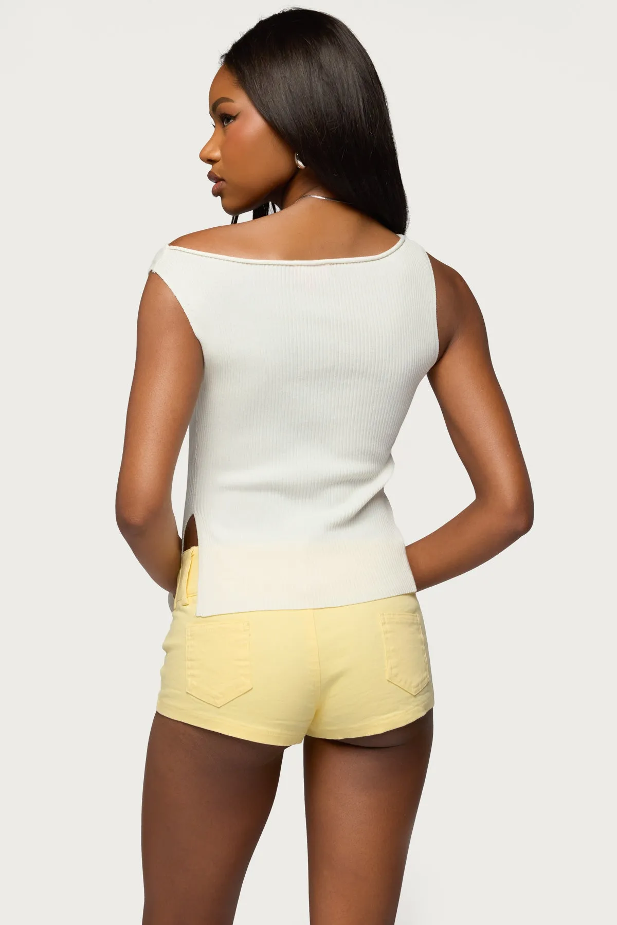 Myrah Asymmetric Off Shoulder Ribbed Knit Top sold by Edikted product image thumbnail 5