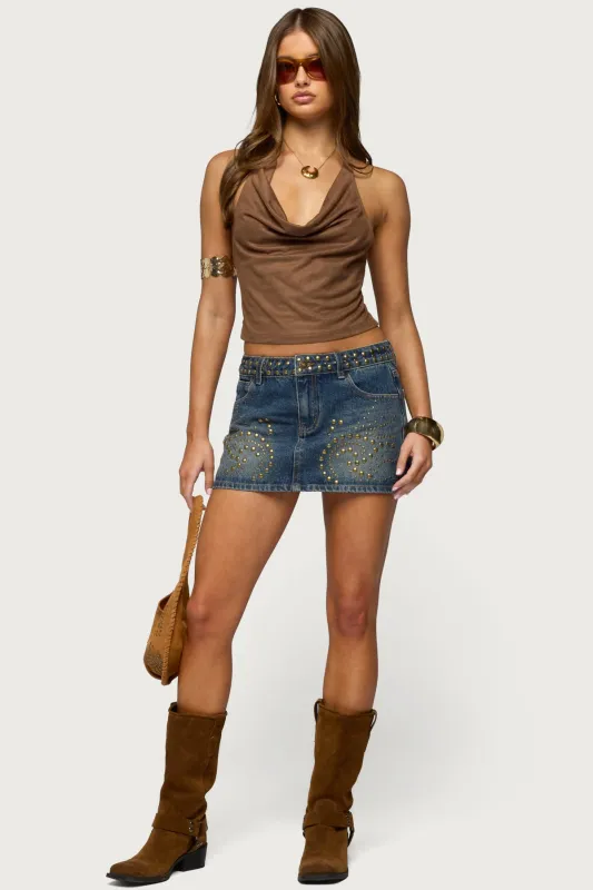 Libbey Studded Denim Mini Skirt made by Edikted