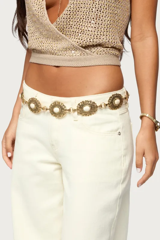 Stone Oval Pendant Chain Belt sold by Edikted