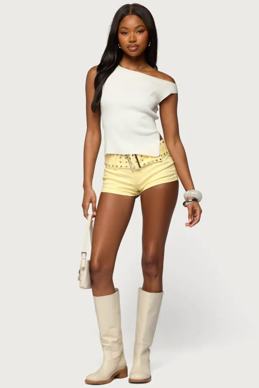 Studded Belt Denim Micro Shorts sold by Edikted