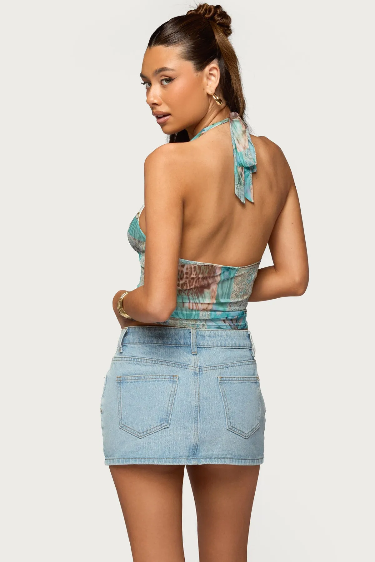 Catie Printed Mesh Halter Top sold by Edikted product image thumbnail 5