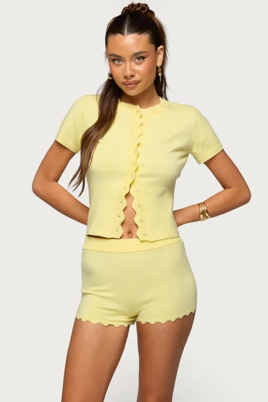 Rosie Scalloped Knit Button Up Top sold by Edikted