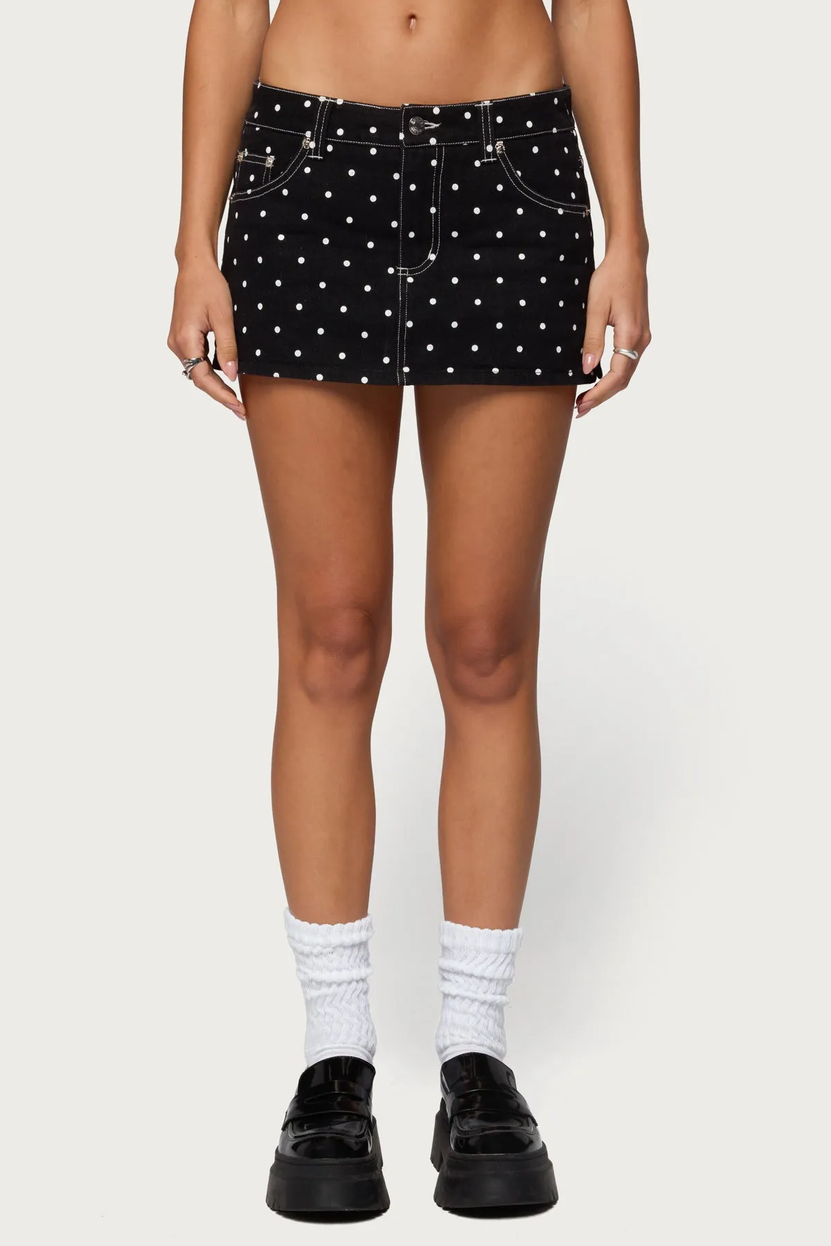Freada Polka Dot Denim Mini Skort sold by Edikted product image thumbnail 2
