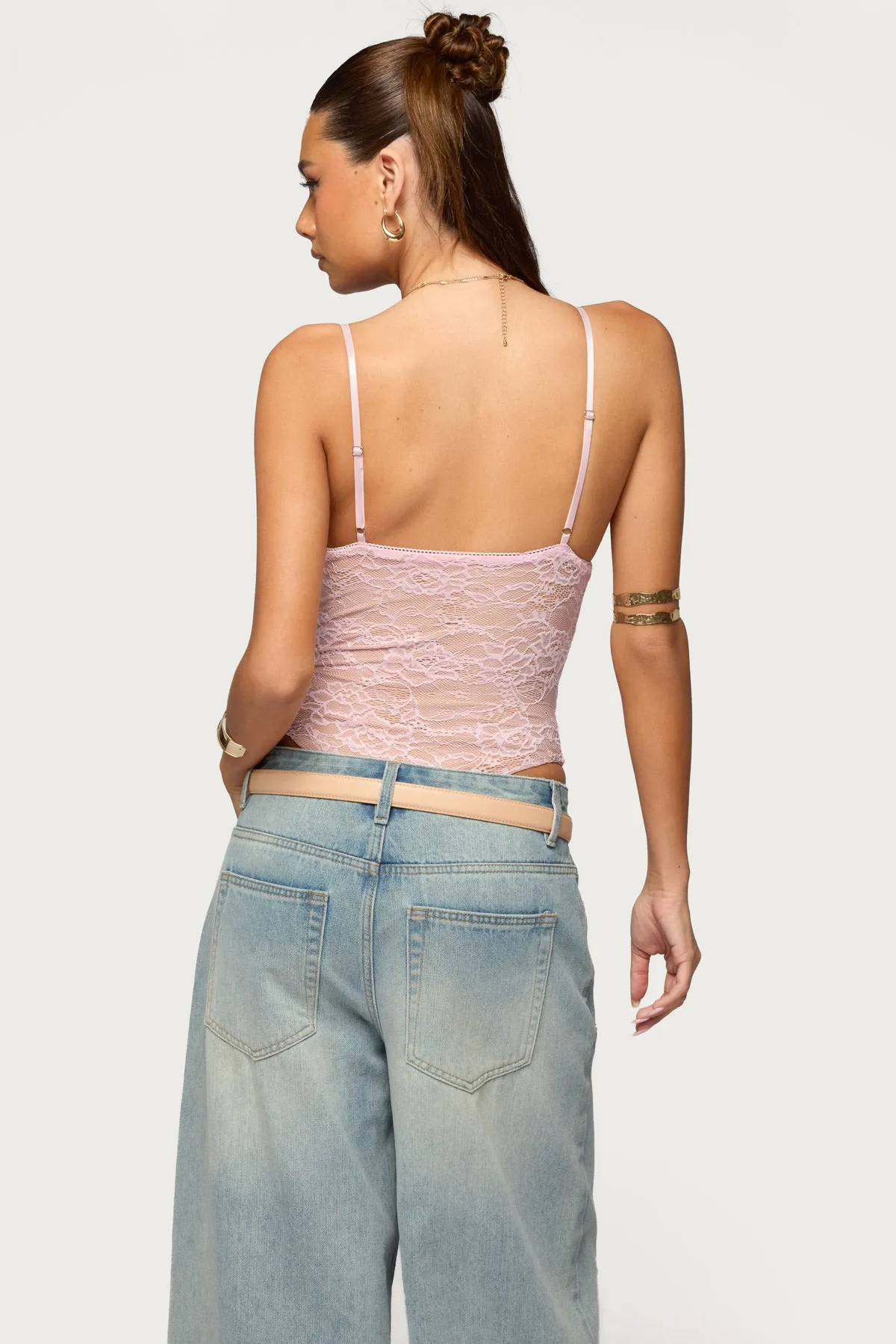 Nolyn Sheer Lace V Neck Bodysuit sold by Edikted product image thumbnail 5