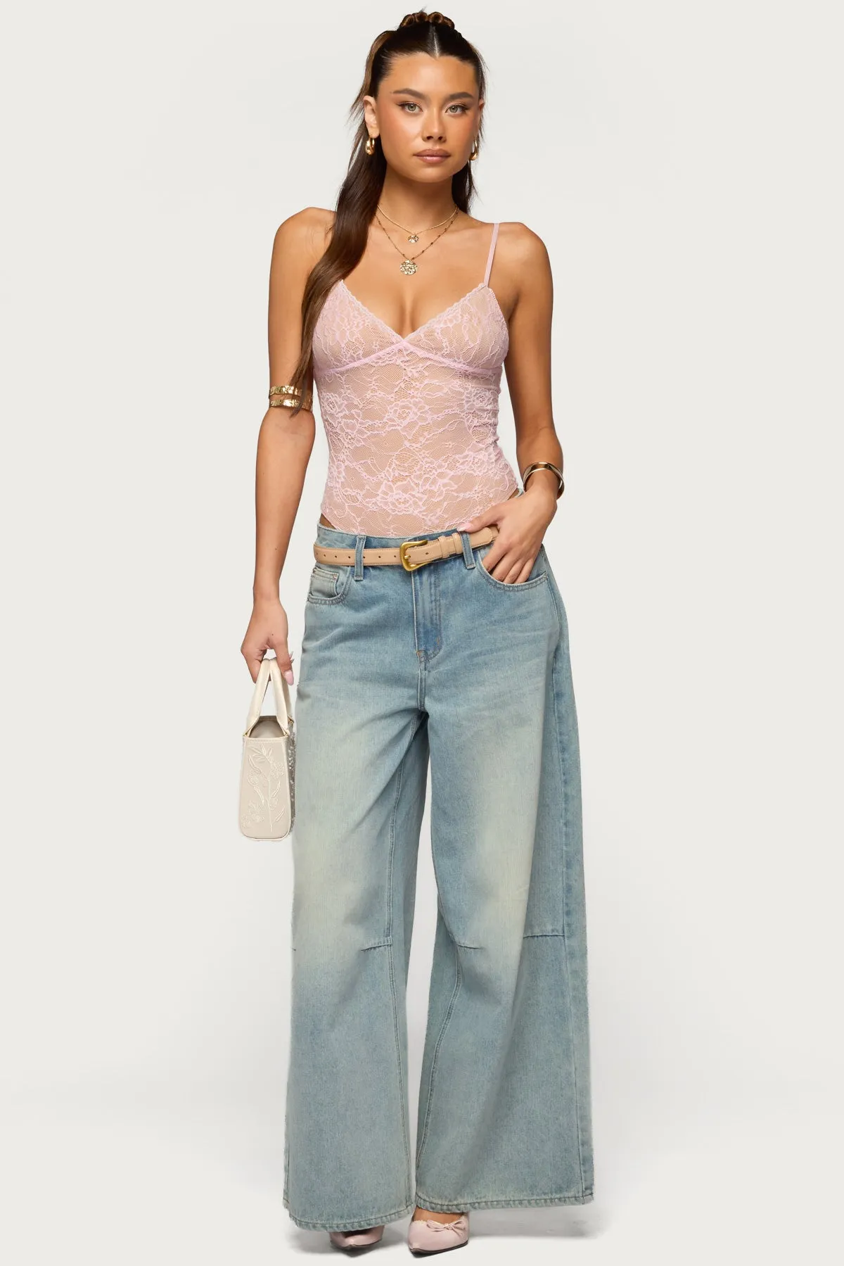 Nolyn Sheer Lace V Neck Bodysuit sold by Edikted product image thumbnail 2
