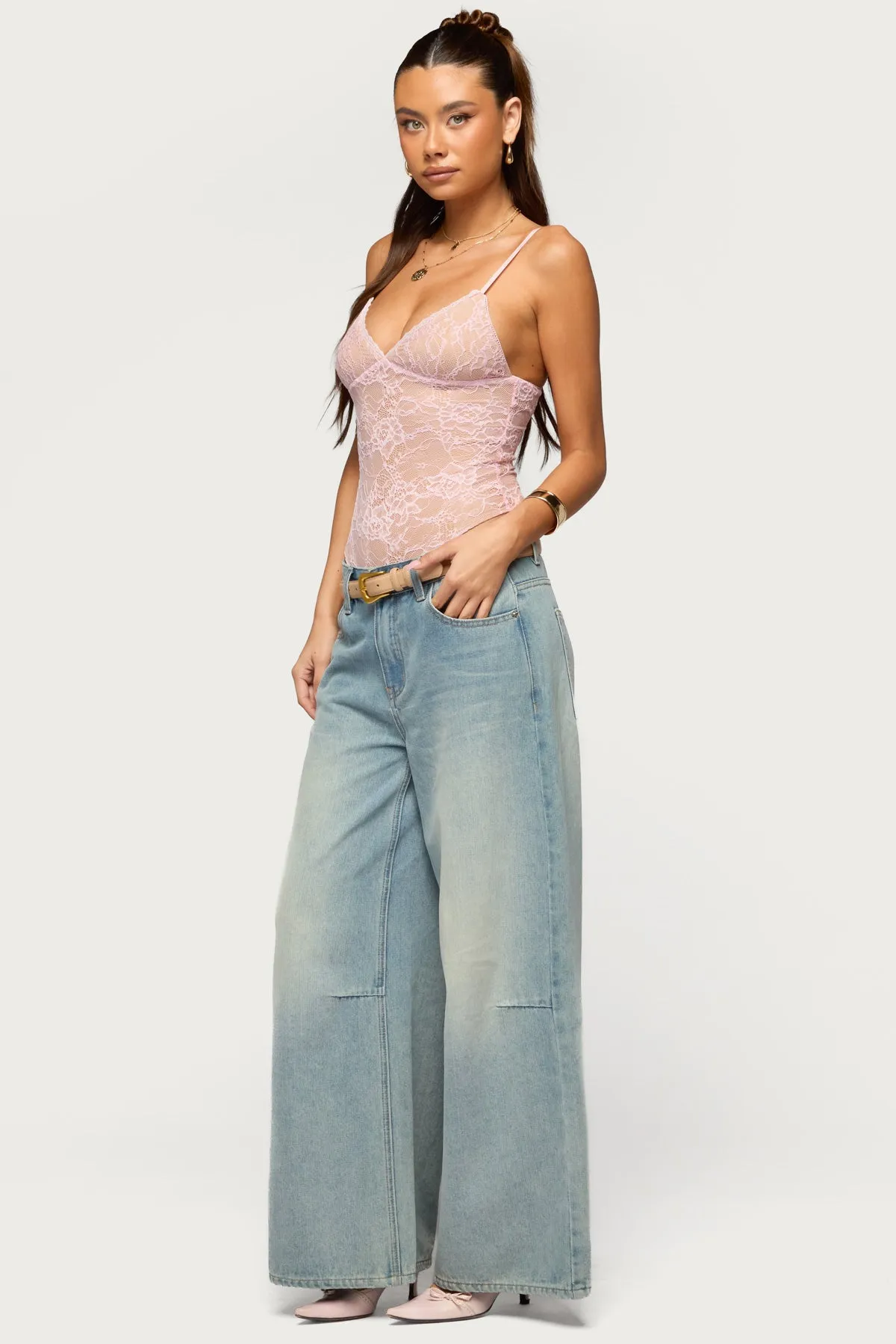Nolyn Sheer Lace V Neck Bodysuit sold by Edikted product image thumbnail 4