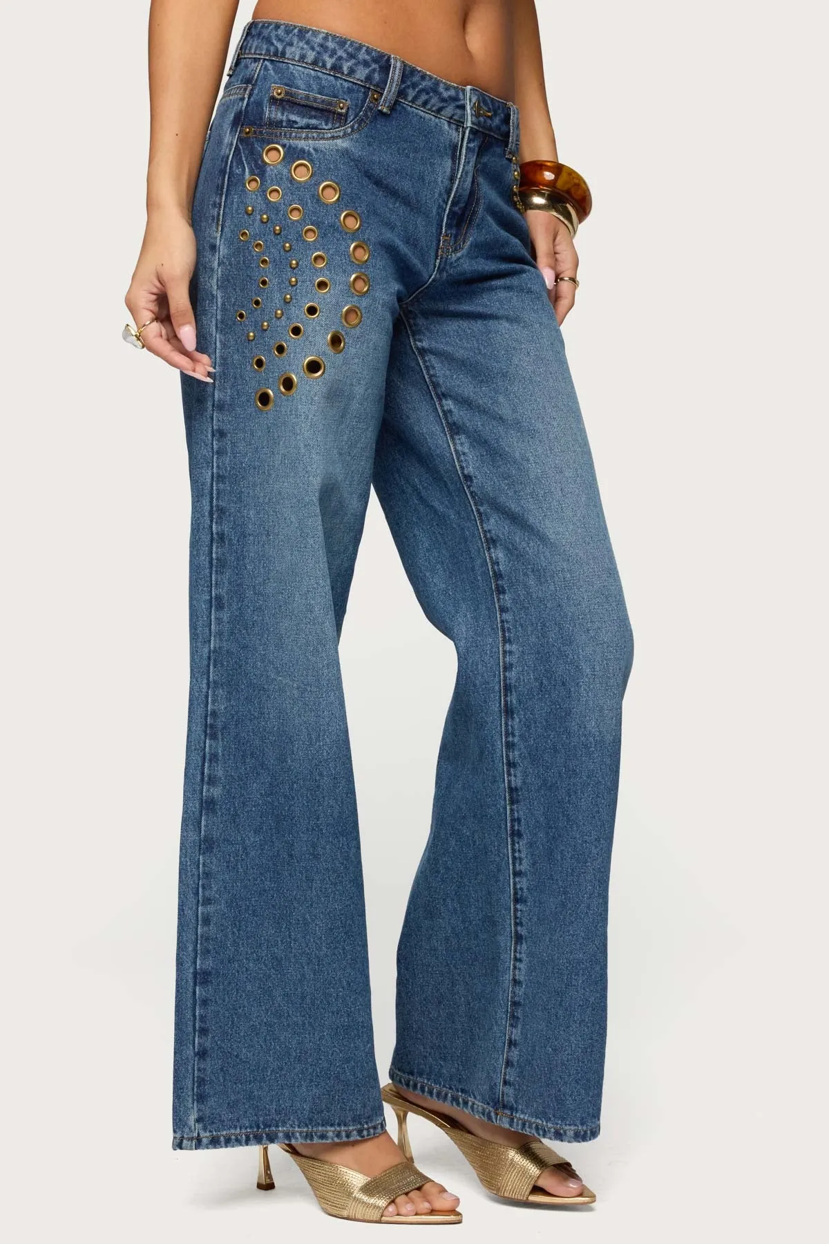 Monika Stud & Grommet Low Rise Baggy Jeans sold by Edikted product image thumbnail 3