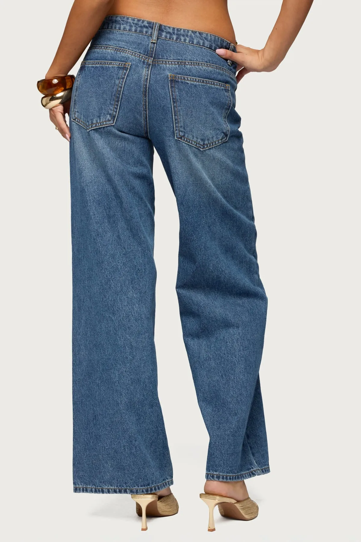 Monika Stud & Grommet Low Rise Baggy Jeans sold by Edikted product image thumbnail 4