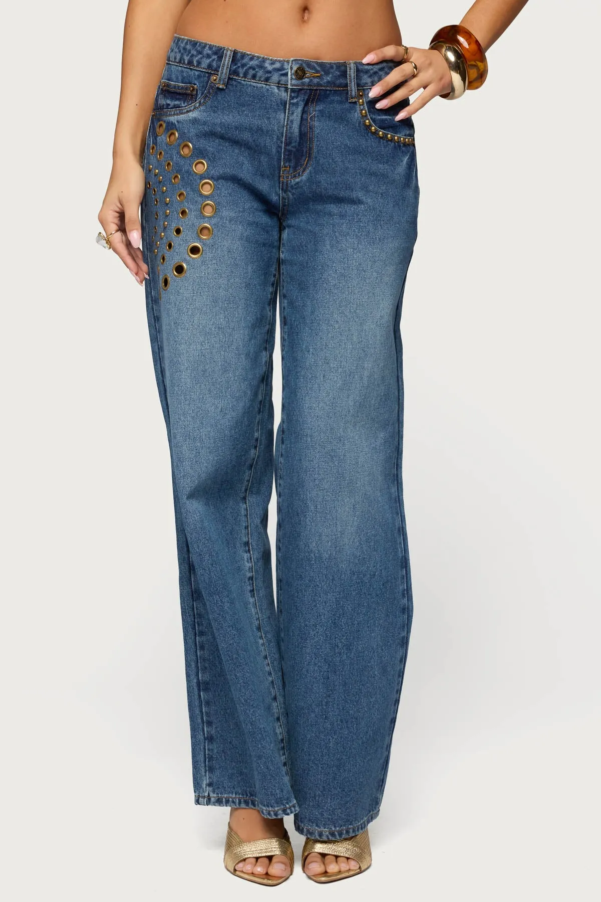 Monika Stud & Grommet Low Rise Baggy Jeans sold by Edikted product image thumbnail 2