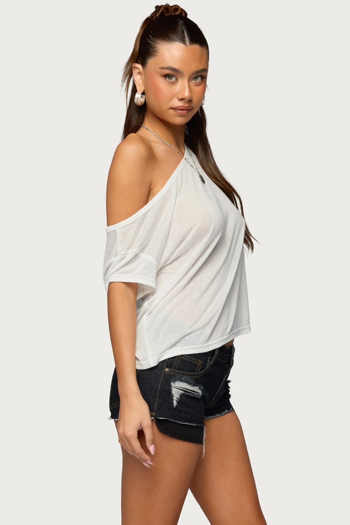 Amora Off Shoulder Sheer Top sold by Edikted product image thumbnail 3