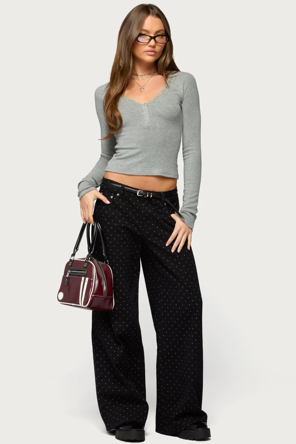 Shanah Lacey Henley Top sold by Edikted product image thumbnail 2