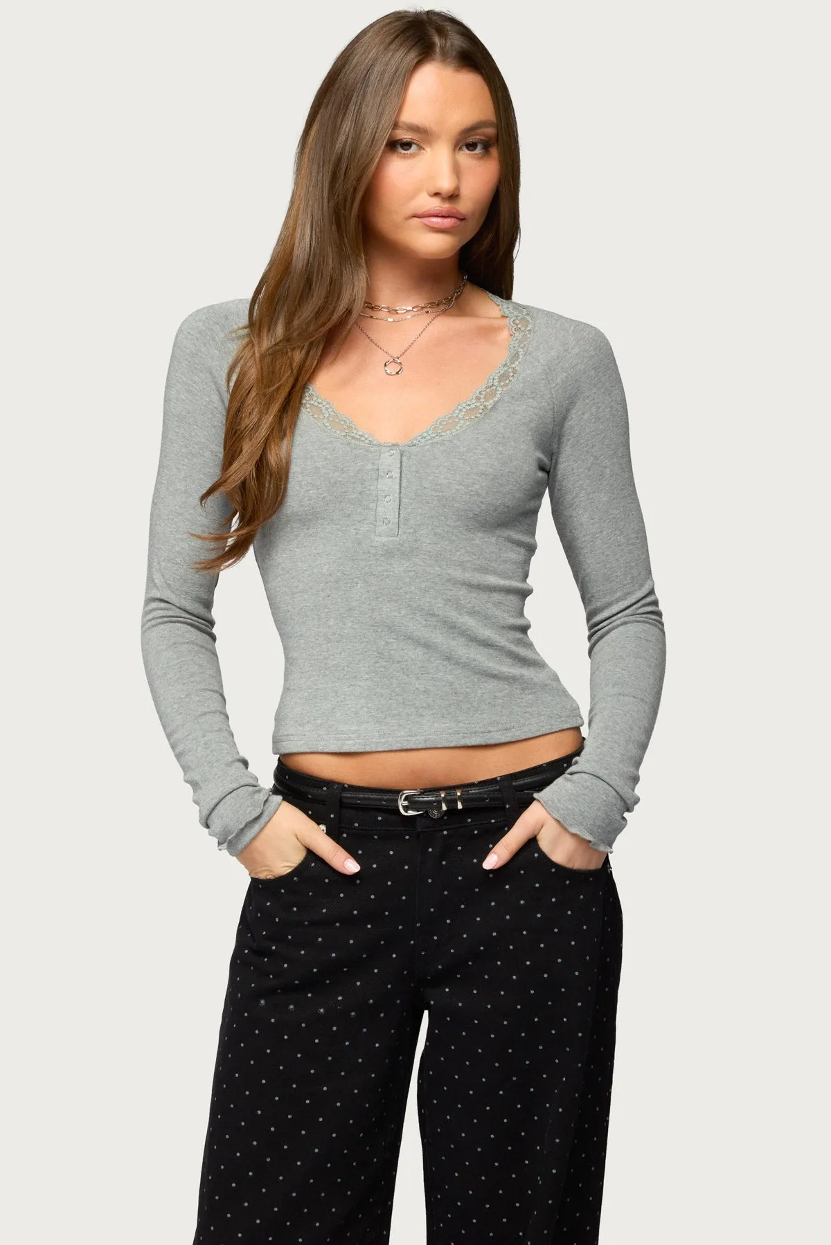 Shanah Lacey Henley Top sold by Edikted