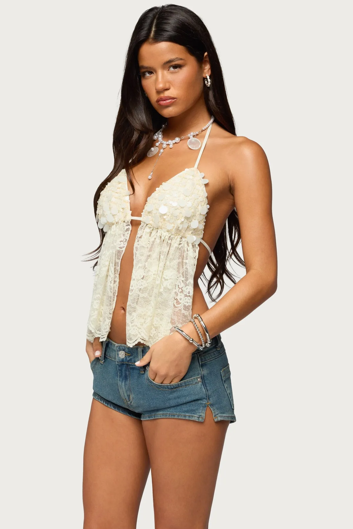 Sequin Lace Split Front Backless Top sold by Edikted product image thumbnail 3