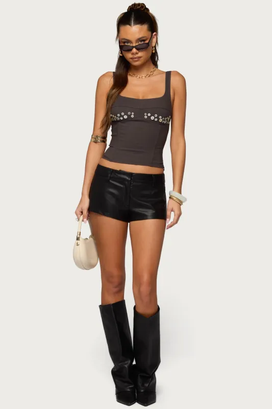Melaney Faux Leather Micro Shorts sold by Edikted
