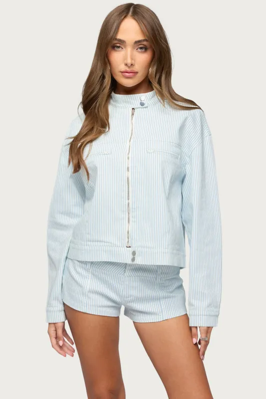 Myah Pinstripe Moto Jacket made by Edikted