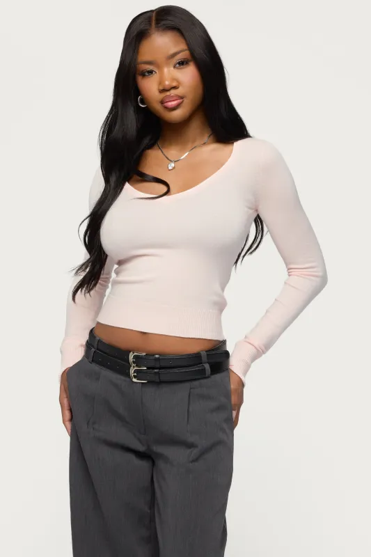 Mercedes Knitted V Neck Top sold by Edikted