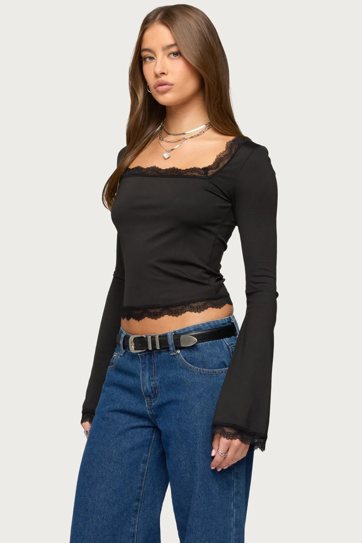 Kailin Lacey Flared Sleeve Top sold by Edikted product image thumbnail 3