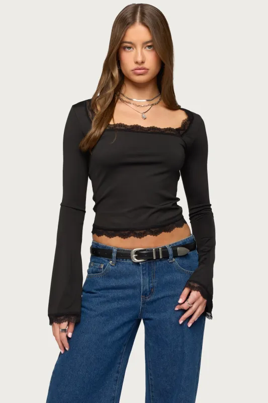 Kailin Lacey Flared Sleeve Top sold by Edikted