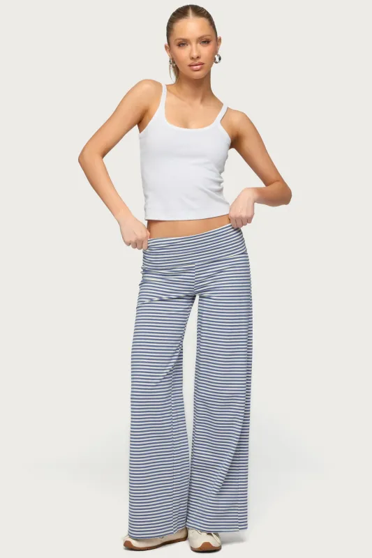 Petite Lilah Striped Fold Over Pants sold by Edikted