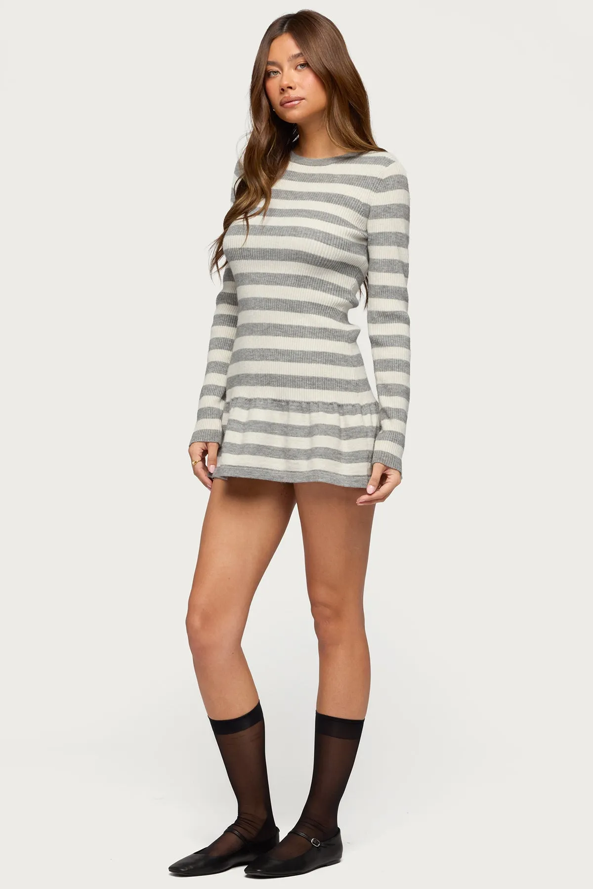 Caisyn Striped Ribbed Knit Mini Dress sold by Edikted product image thumbnail 3
