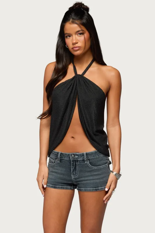 Stasia Sparkly Knit Split Front Top made by Edikted