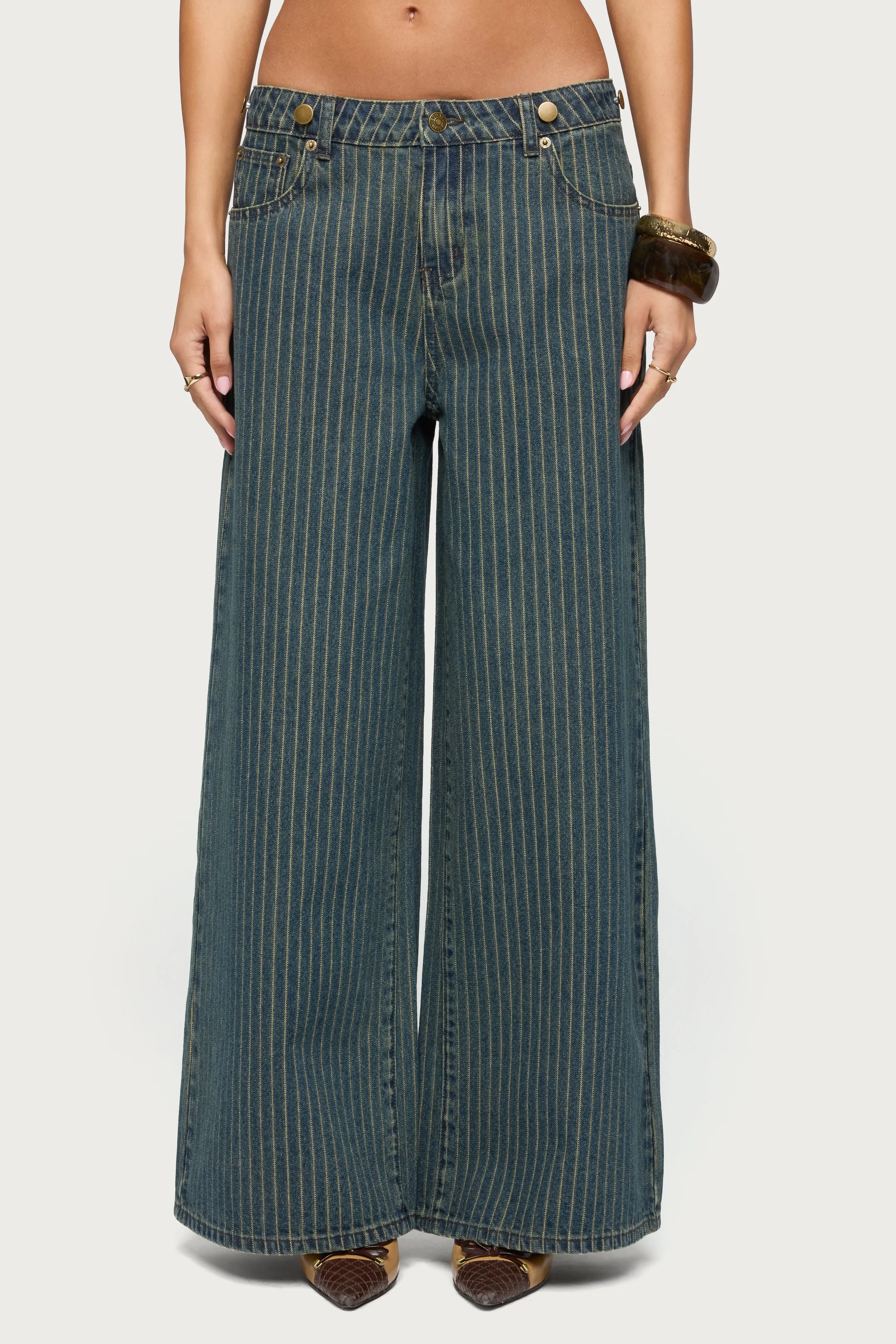 Button Pinstripe Low Rise Baggy Jeans sold by Edikted product image thumbnail 2