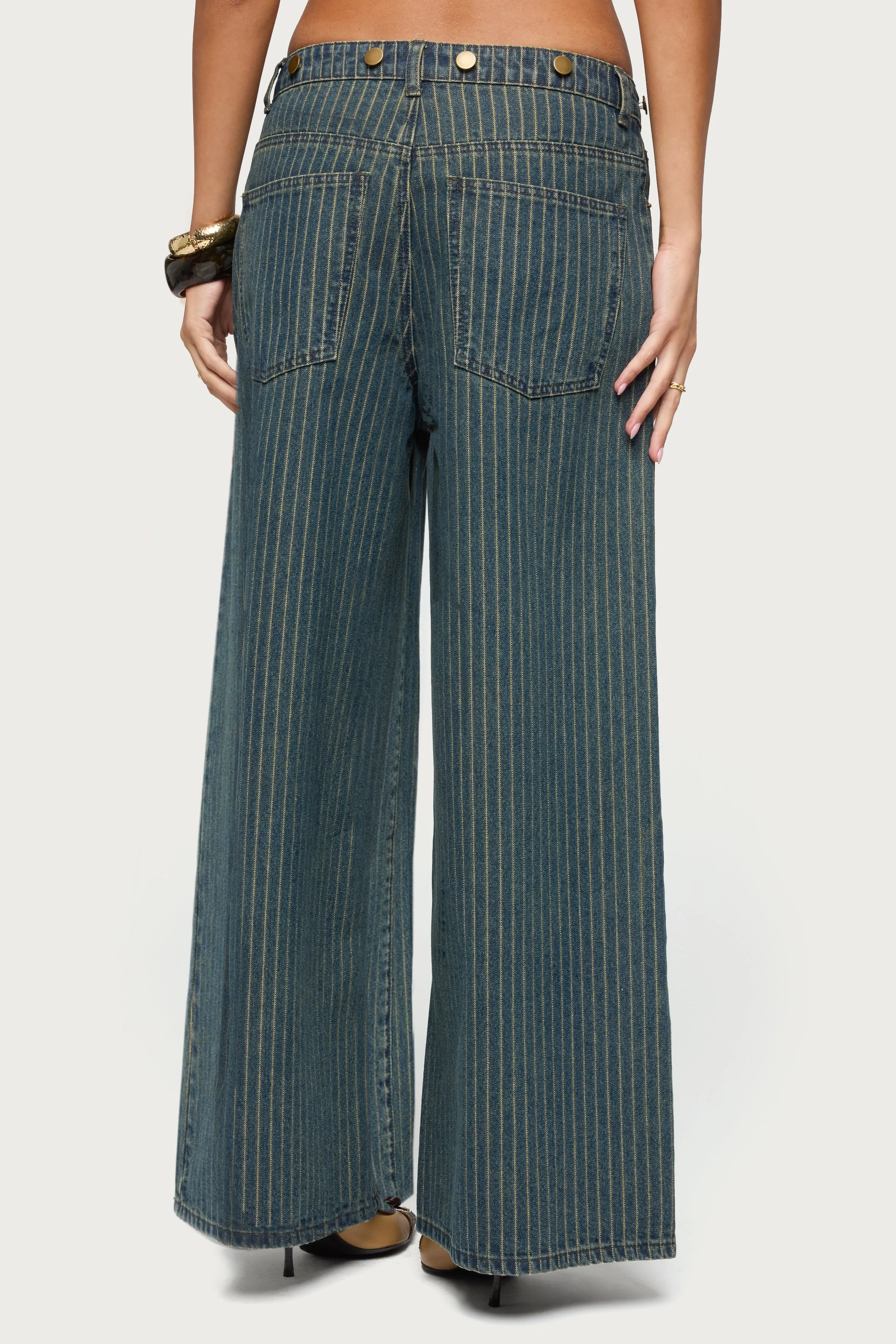 Button Pinstripe Low Rise Baggy Jeans sold by Edikted product image thumbnail 4