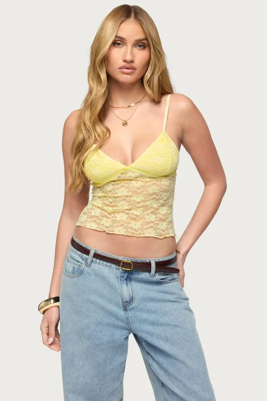 Eira Sheer Lace Tank Top sold by Edikted