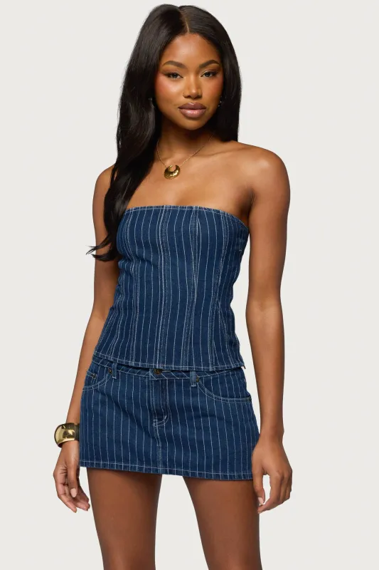 Camelia Strapless Denim Corset sold by Edikted