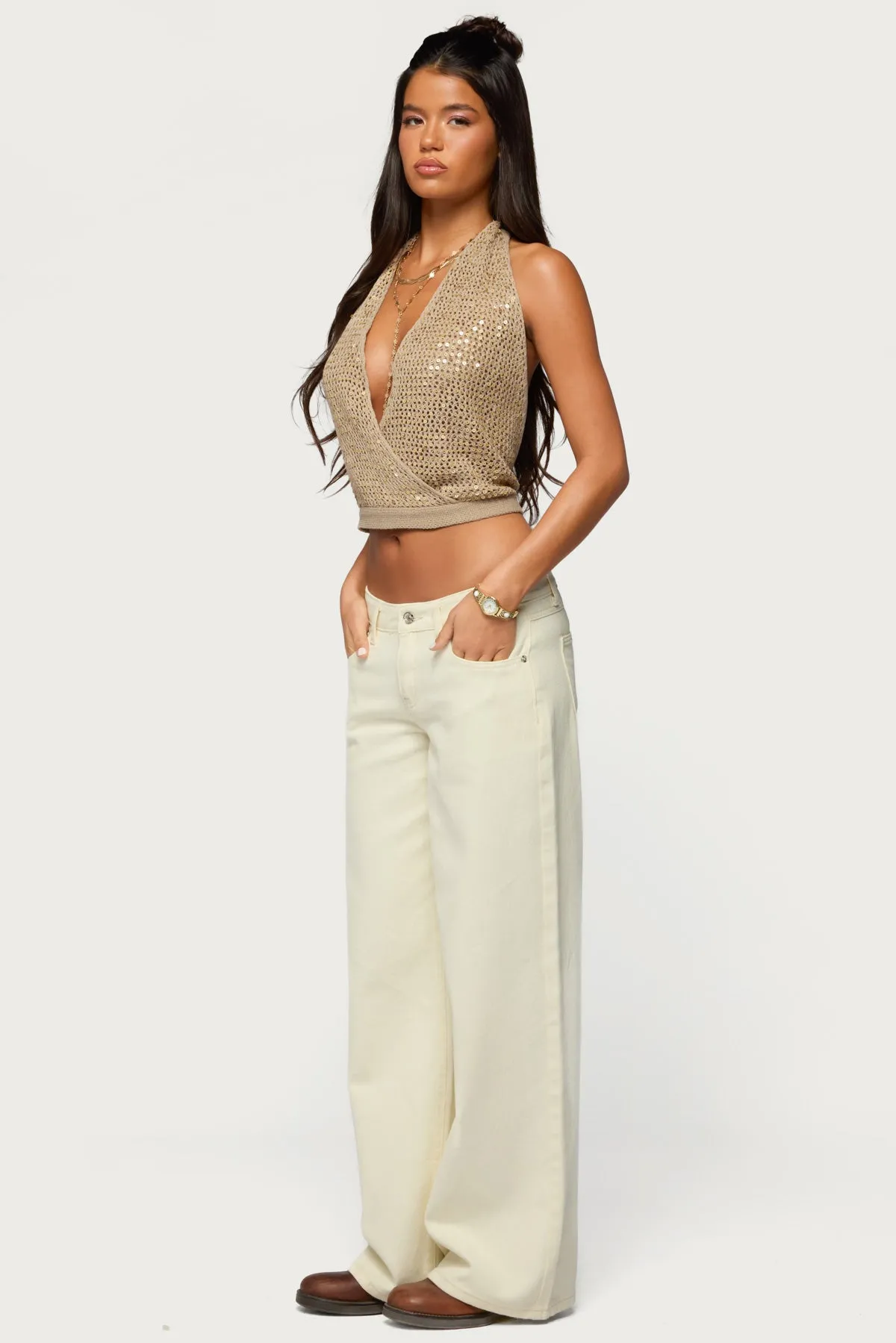 Sequin Crochet Backless Halter Top sold by Edikted product image thumbnail 4