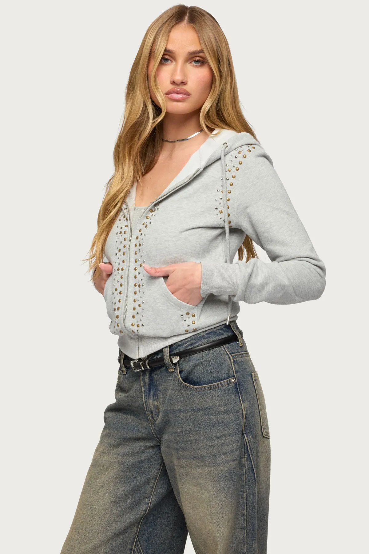 Patricia Studded Zip Up Hoodie sold by Edikted product image thumbnail 3