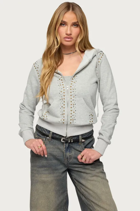 Patricia Studded Zip Up Hoodie sold by Edikted
