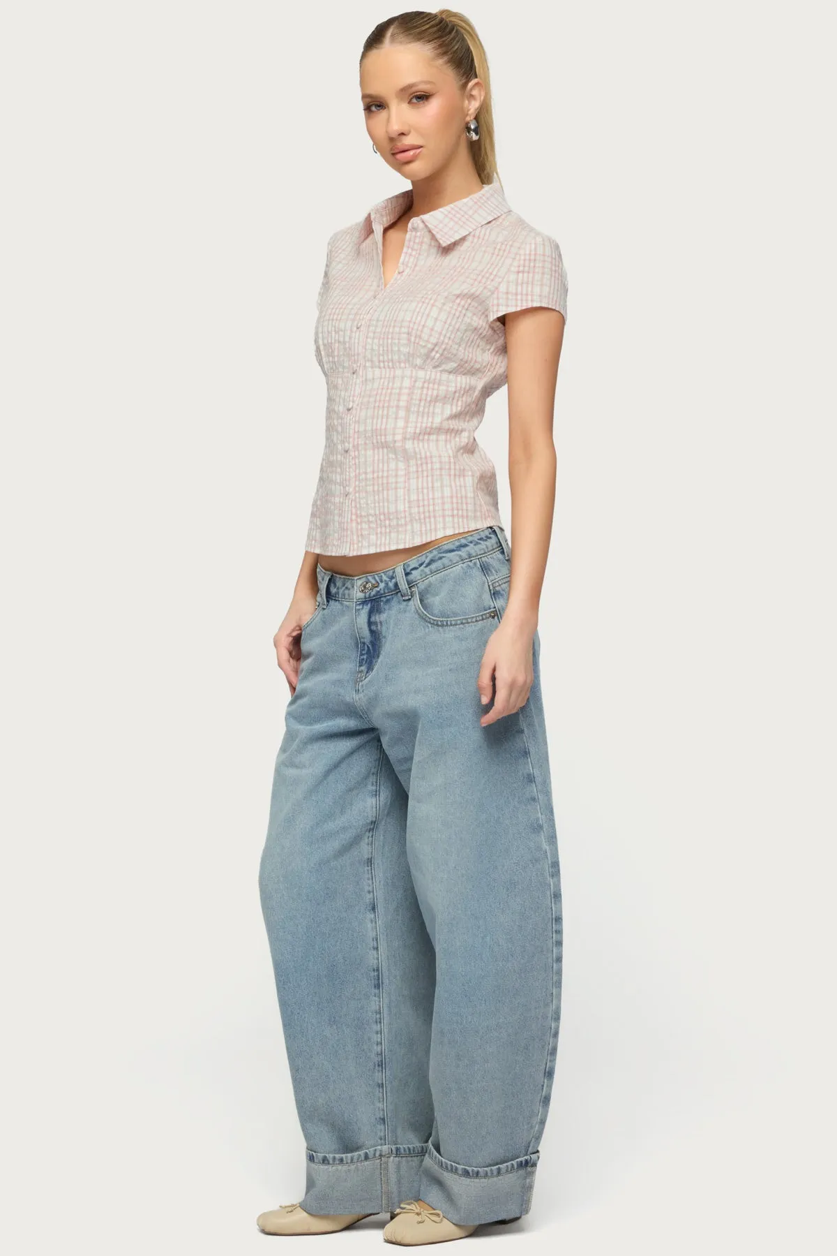 Naiah Plaid Tailored Button Up Shirt sold by Edikted product image thumbnail 4