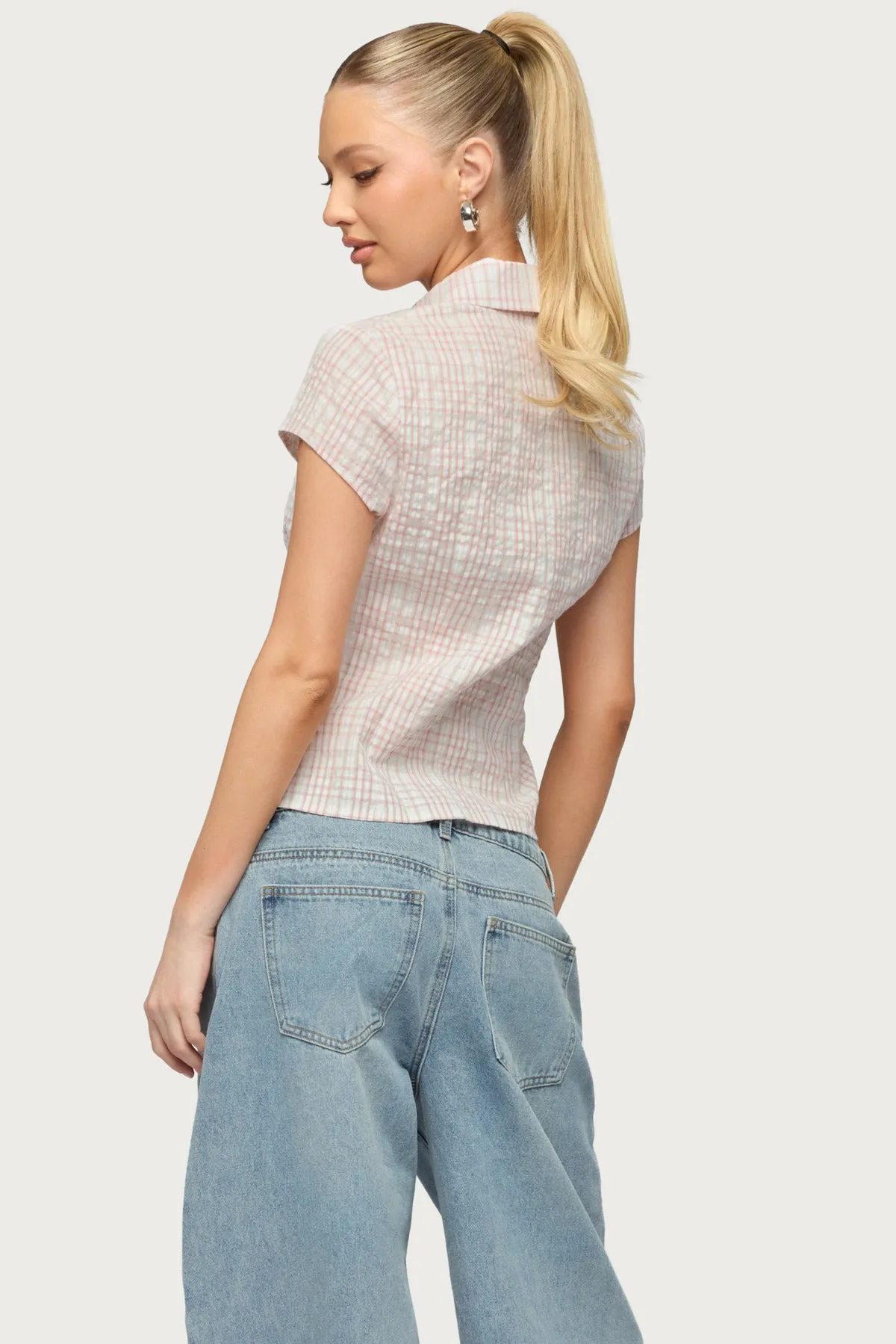 Naiah Plaid Tailored Button Up Shirt sold by Edikted product image thumbnail 5