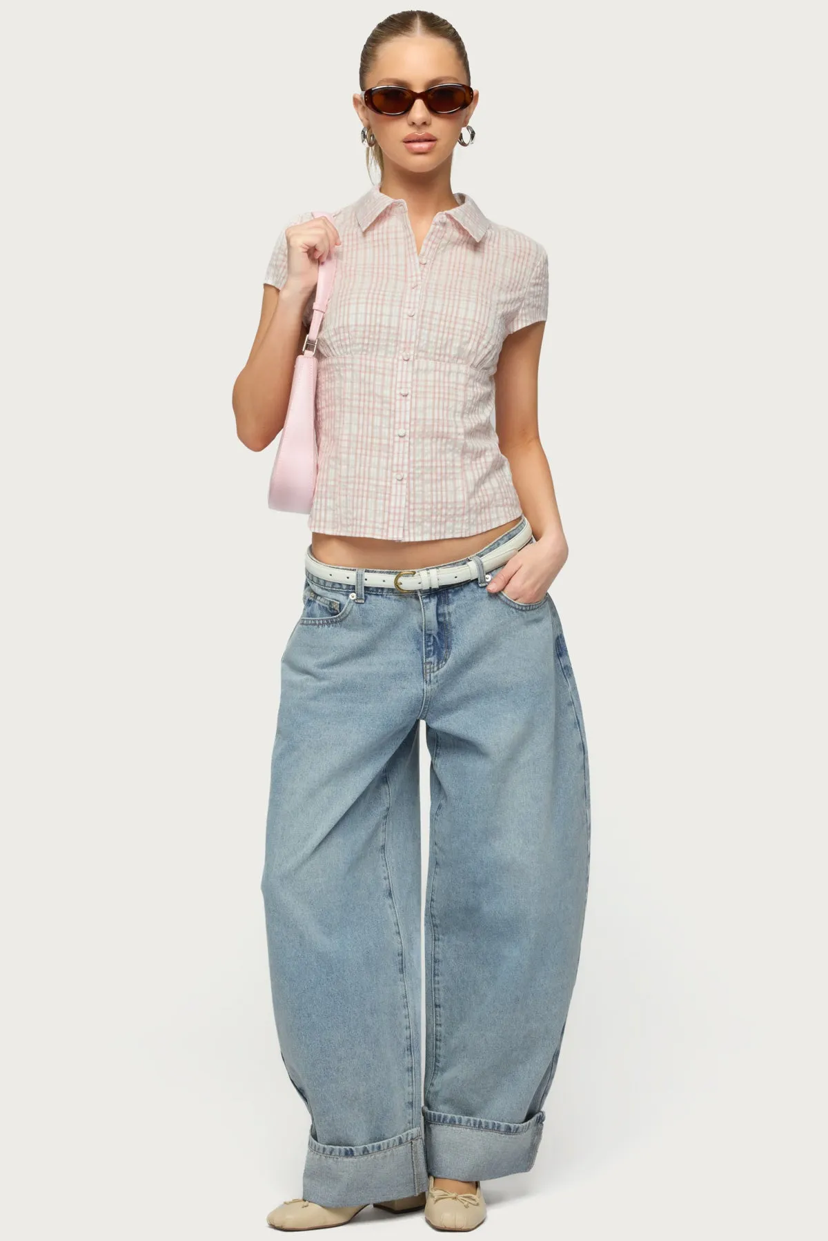 Naiah Plaid Tailored Button Up Shirt sold by Edikted product image thumbnail 2