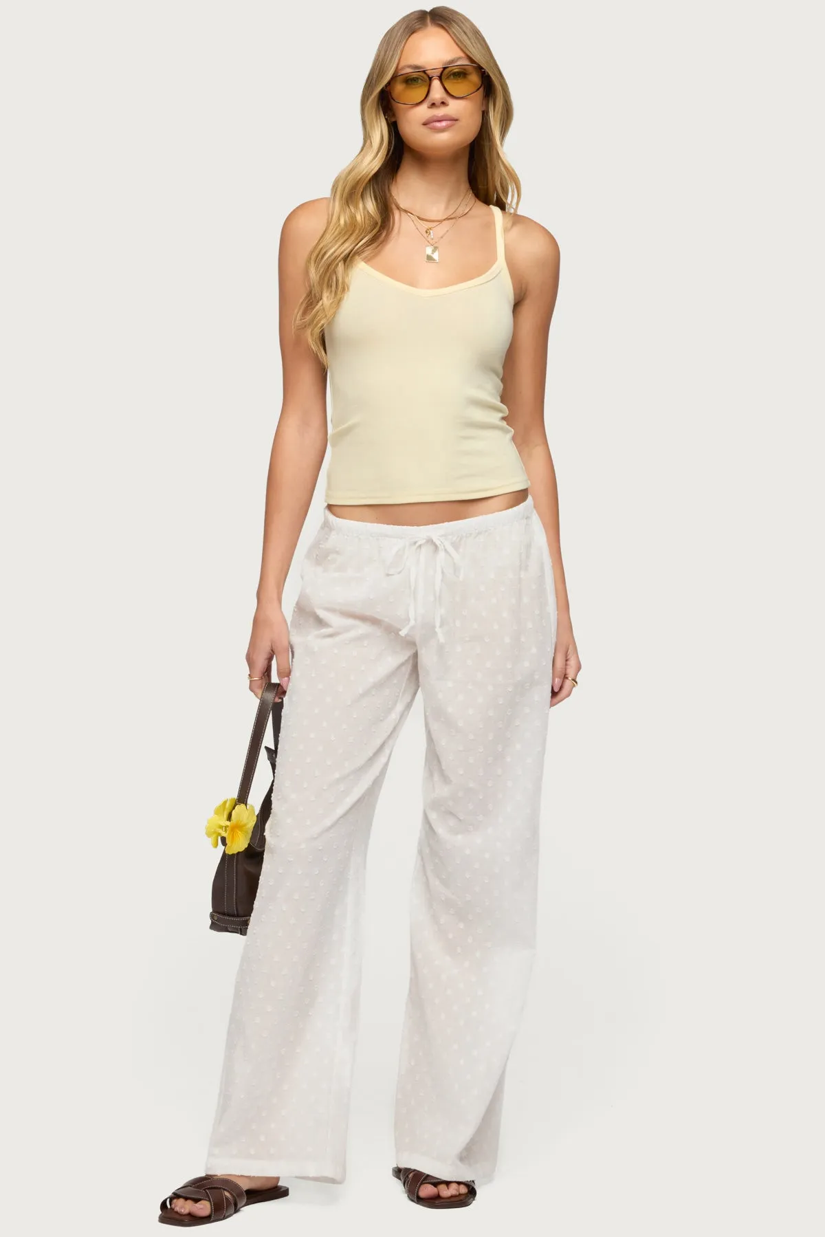 Embroidered Polka Dot Sheer Cotton Pants sold by Edikted