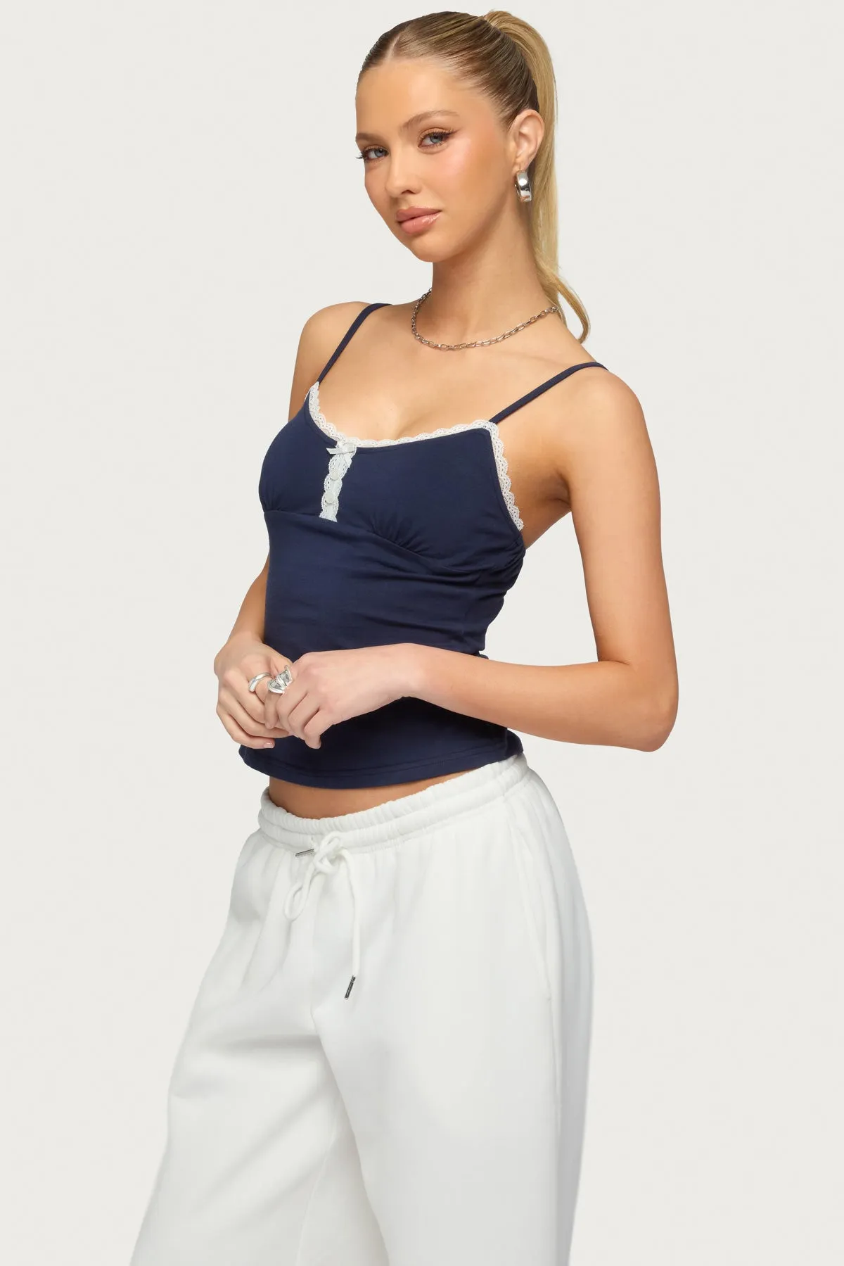 Olezka Contrast Lacey Tank Top sold by Edikted product image thumbnail 3