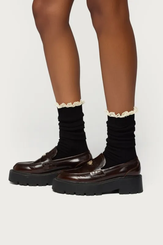 Lacey Ruffle Knee High Socks made by Edikted