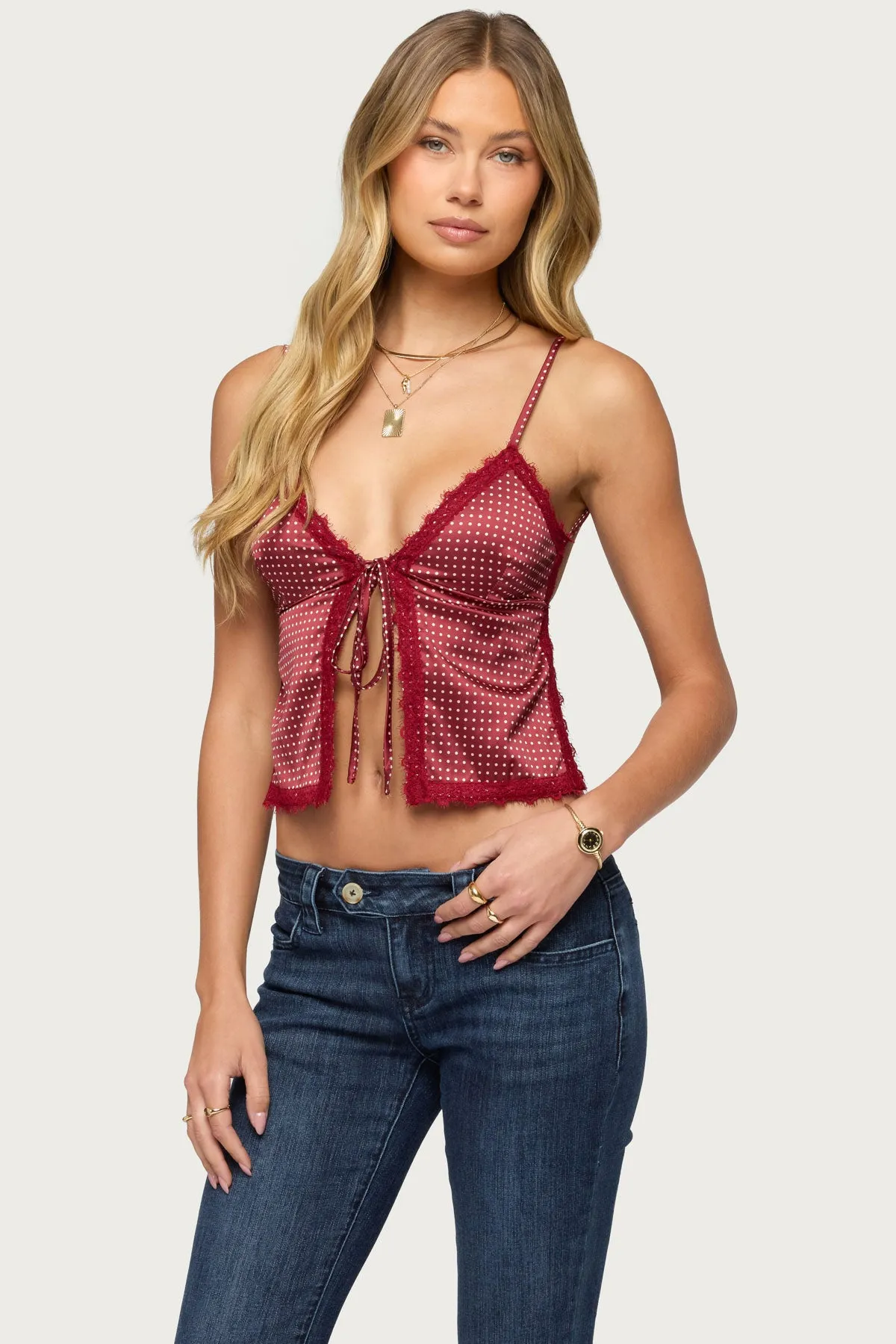 Backless Satin Effect Polka Dot Top sold by Edikted product image thumbnail 3