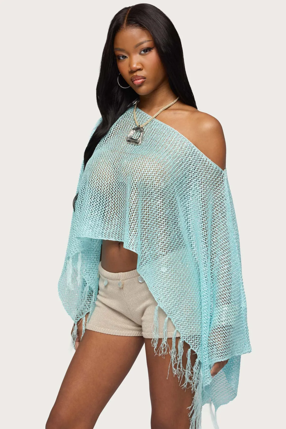 Sequin Fringe Knit Poncho sold by Edikted product image thumbnail 3